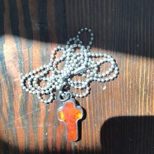 Amber cross in silver w/chain